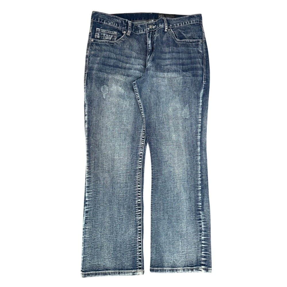 T.K. Axel Mens Slim Boot Cut Jeans Blue Distressed Denim 38x31
